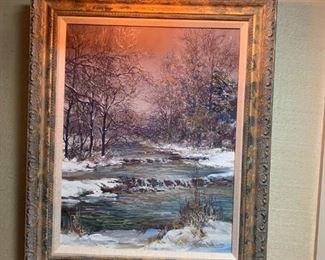 #153	Oil of Winter Stream - Signed by Marion Cook 19x23	 $150.00 
