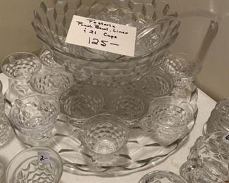#254	Fostoria Punch Bowl & Underplate & 21 cups & Glass Ladle	 $125.00 
