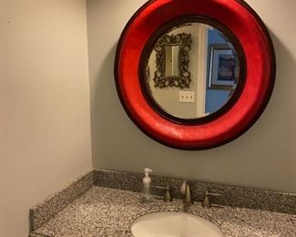 Large Red and Black Round Mirror