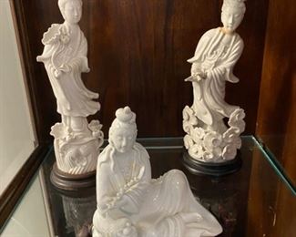 Blanc de Chine Porcelain Figurines on Pedestals