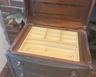 Antique Black Sewing Cabinet w/ Open Lid