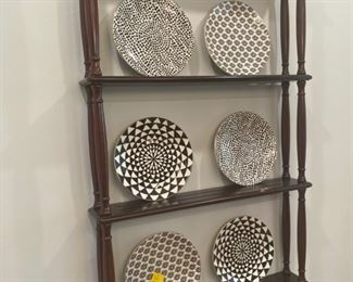 NEW plate rack (assembled for sale) and Black and White Dessert Plates