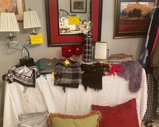 Great mirror w/ Fleur de Lis, Lamp, Travel accessories, Scarves and Pillows