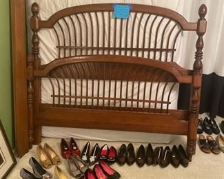 Queen sized solid wood headboard (mattress and box springs included) and shoes.....  