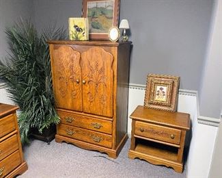 Oak Chest and Lamp Table