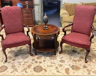 Pair of Occasional Chairs, and Antique Side Table