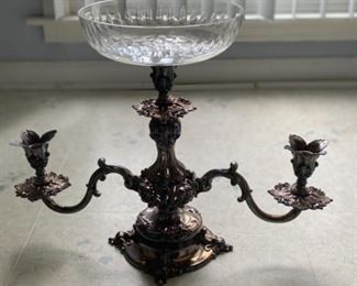 Silverplate epergne with glass bowls