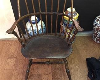 18th Century Windsor Bow Back Knuckle Arm Chair With Very Rare Foot Stool