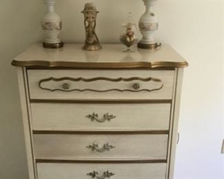 French Provençal dresser. Small glass  lamps made in France 