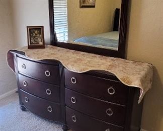 Dark wood dresser and mirror