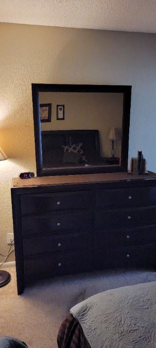 Dark wood dresser and mirror
