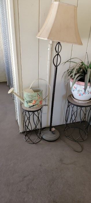 Small decorative table, flower pot and water pail