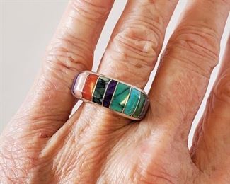 Ben Nighthorse Navajo inlaid sterling & turquoise ring