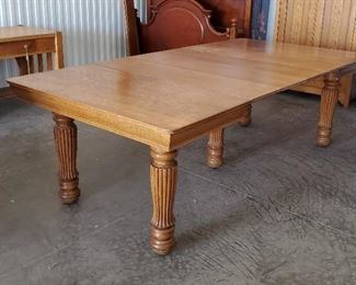 Antique oak table, extends to 96" with leaves