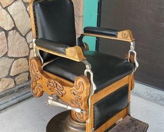1903 August Kern Oak & Chrome Barber Chair 