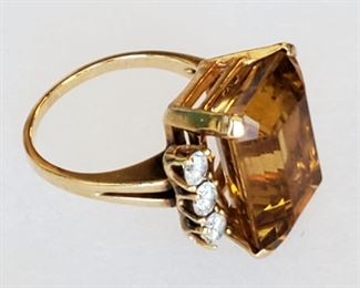 14K Gold Citrine Faux Diamond Ring Nov Birthstone