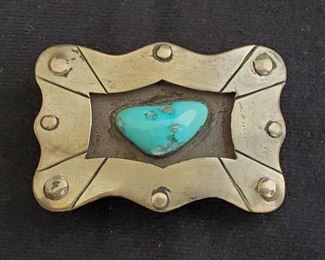Turquoise & silver belt buckle