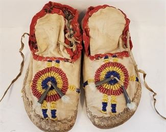 Cheyenne Indian Childs Moccasins Beaded on Canvas