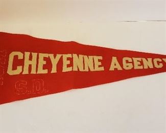 1911 Cheyenne Agency South Dakota Felt Pennant. Possibly carried at Cheyenne Frontier Days or a gathering of the tribes by the South Dakota Cheyenne Agency of the Bureau of Indian Affairs.