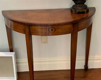 Maitland Smith mahogany demi-lune inlayed console table $500