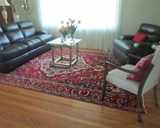 Persian Rug (approx 14' x10', Leather sofa and maching chair and casual chair