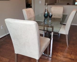 $200.00, Chrome and glass table with 4 parson chairs