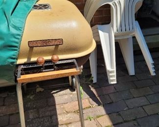 Grill and patio chairs