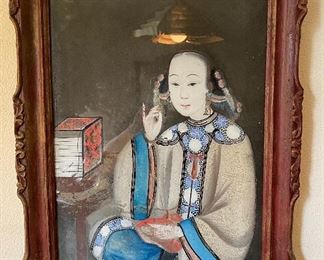 Antique reverse painting on glass