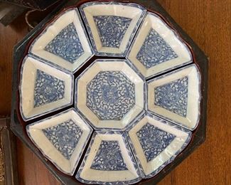 19th century condiment set in lacquer box