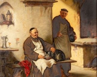 Adolf Humborg (Austrian, 1847-1921) Monk with Kitten