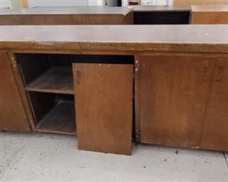 Solid wood desk w/6 doors- one drawer missing, one needs reattached 121" X 24 1/2" X 36"