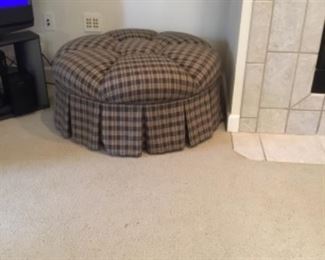 Round plaid upholstered overstuffed plaid occasional stool - $250.00