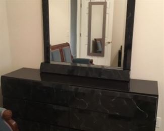 Art Deco matching black lacquer dresser & mirror - $250.00
