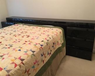 Art Deco black lacquer headboard, mattress & box springs - $500.00 - quilt is for  sale