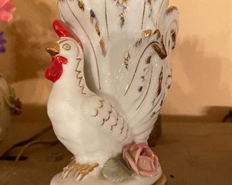 Vintage hand painted rooster with gold trim