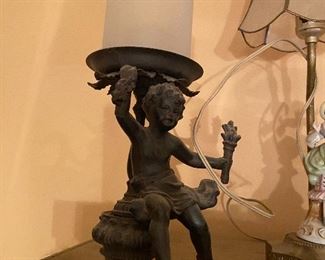 Vintage cast iron cherub candleholder