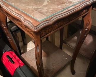 hand carved wooden side tables, 2