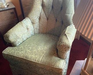 Vintage brocade slipper armchairs (2)