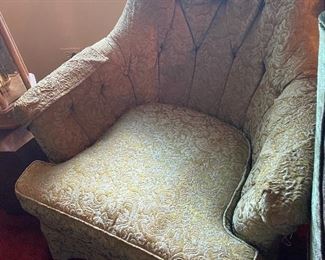 Vintage brocade slipper armchairs (2)