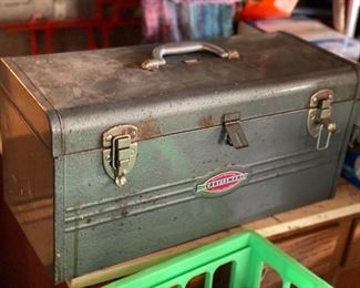 Craftsman metal tool box; tools