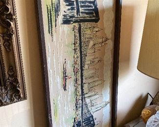 Vintage Mid Century Brooklyn Bridge painting