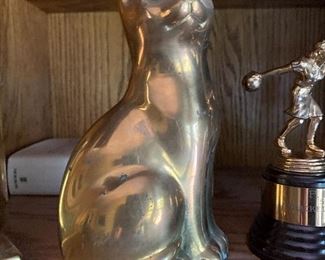 Vintage heavy brass cat bookends