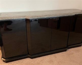Stone top black lacquered wood cabinet