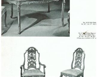 Dining table and chair description from original brochure