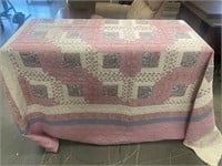 Vintage Full Size Pink Square Patch Quilt 
