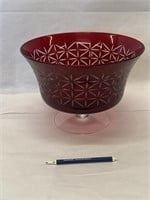 Vintage Large Ruby Red Pedestal Bowl 