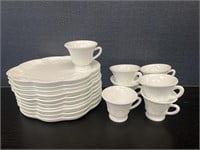 10 Milk Glass Luncheon Plates & Cups