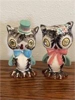 1950's Owl Salt Pepper Rhinestone Eyes 