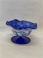 Antique Blue Enameled Glass Candy Dish 