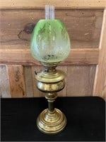 Antique Veritas Brass Acid Etched Glass Oil Lamp